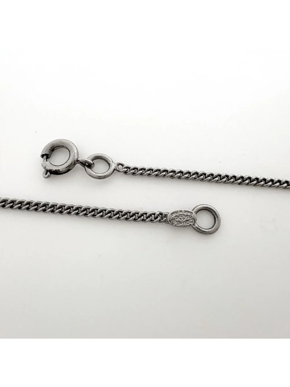 Chanel Cambon Line Necklace CC Logo Silver Plated